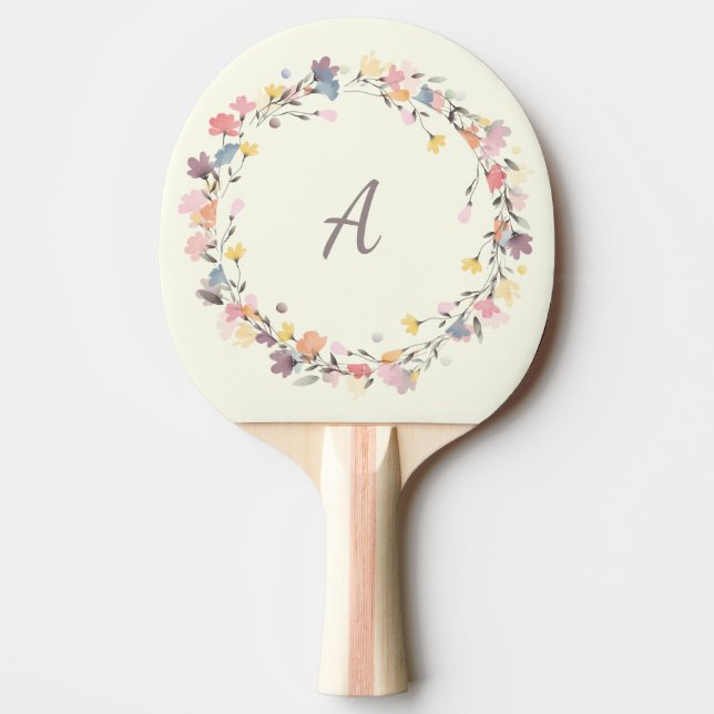 Snyggt Pastel Blommigt Utandning Monogram Personli Pingisracket (Framsidan)