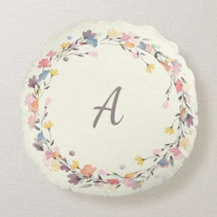 Snyggt Pastel Blommigt Utandning Monogram Personli Rund Kudde