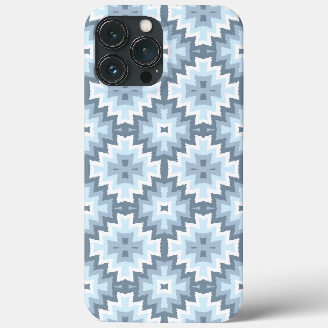 Snyggt Pastel Blue Grått White Ikat Tribal Mönster (Baksida)