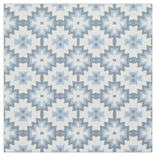 Snyggt Pastel Blue Grått White Ikat Tribal Mönster Tyg