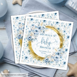 Snyggt Pastel Blue Guld Baby Shower Napkins Pappersservett