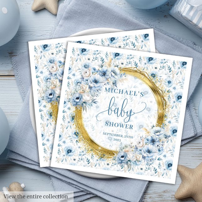 Snyggt Pastel Blue Guld Baby Shower Napkins Pappersservett (Stylish Pastel Blue Gold Baby Shower Napkins

)