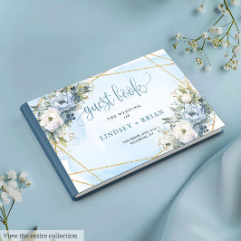 Snyggt Pastel Blue White Guld Peonies Guest Bok