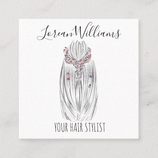 Snyggt Pastel Hair Stylist Braid Hairstyle Flower Fyrkantigt Visitkort (Framsida)
