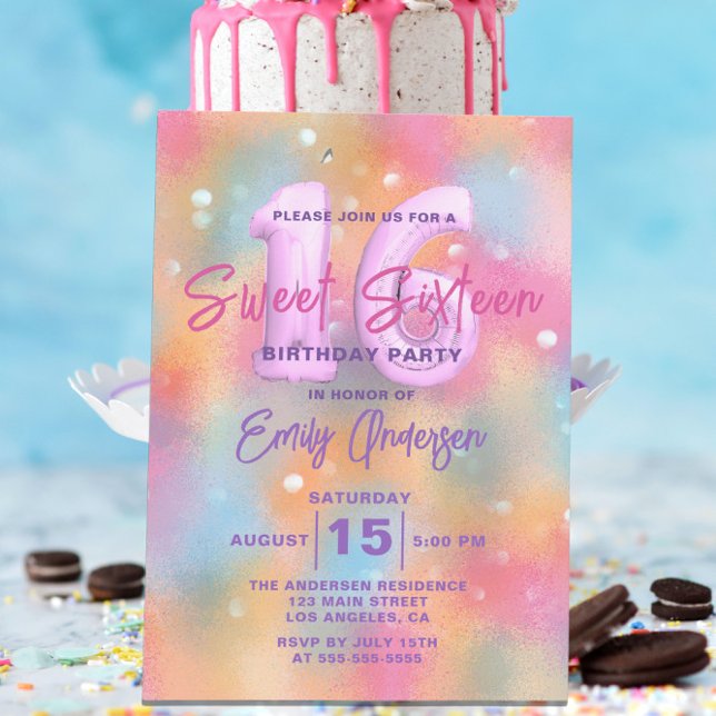 Snyggt Pastel HoloGraph Sweet sixteen Birthday Inbjudningar (Skapare uppladdad)