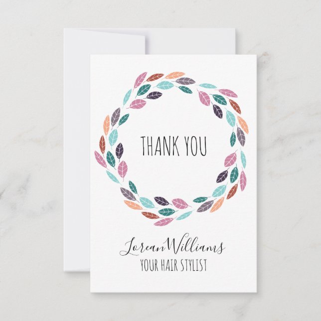 Snyggt Pastel Leafy Hair Stylist Blommigt Utandnin Tack Kort (Framsida)