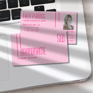 Snyggt Pastel Rosa med Monogram och Photo Modern Visitkort