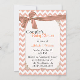Snyggt Peach Chevron Couple Babyskåda Inbjudningar