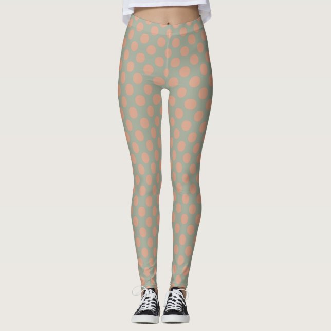 Snyggt Peach Rosa Grönt Polka punkt Leggings (Framsida)