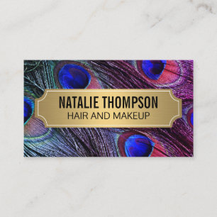Snyggt Peacock Feathers Guld Metallic Ram Visitkort