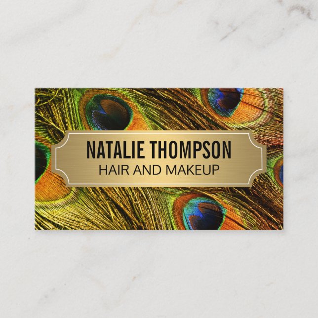 Snyggt Peacock Feathers Guld Metallic Ram Visitkort (Framsida)