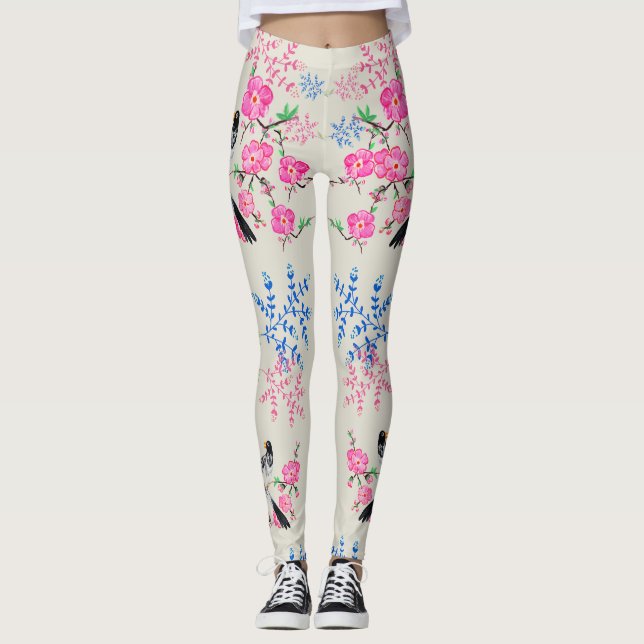 Snyggt Pearl Blommigt Flowers Nature Birds Leggings (Framsida)