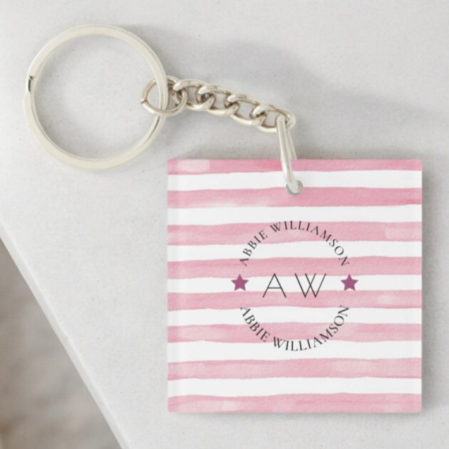 Snyggt personlig rosa rand (pink stripy monogram personalized keychain )