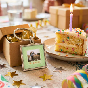 Snyggt Personligt Foto Text Mormor Present Fyrkantig Silverfärgad Nyckelring