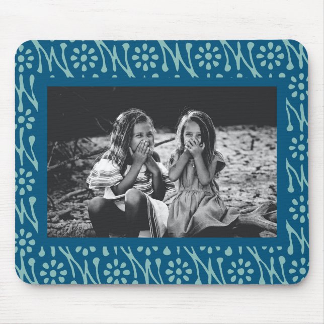 Snyggt Photo Blue Batik Blommönster Anpassningsbar Musmatta (Framsidan)