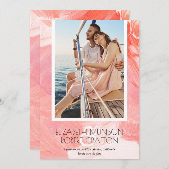 Snyggt Photo Bröllop Pasigned Coral Save Date Spara Datumet (Fram/baksida)