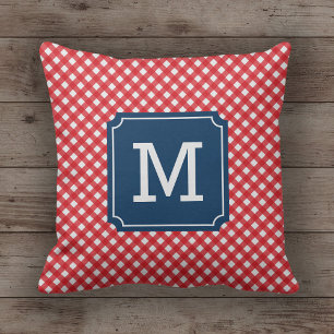 Snyggt Picnic Red Gingham Namn Monogram Kudde