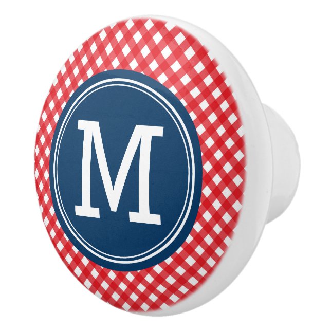 Snyggt Picnic Red Gingham och Blue Monogram Knopp (Höger)