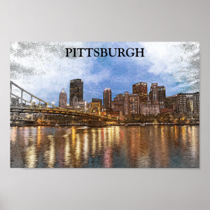 Snyggt Pittsburgh Cityscape Watercolor Cityscape Poster