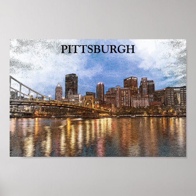 Snyggt Pittsburgh Cityscape Watercolor Cityscape Poster (Framsidan)