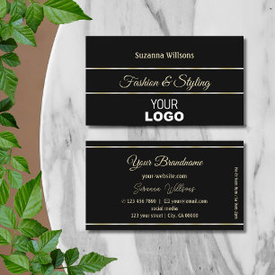 Snyggt Plain Black Golden Rand Chic med Logotyp Visitkort