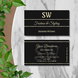 Snyggt Plain Black Golden Rand med Monogram Visitkort