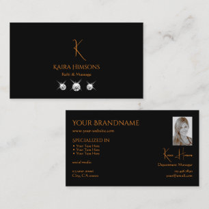 Snyggt Plain Black med Monogram Photo och Jewels Visitkort