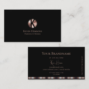 Snyggt Plain Black och Ro Guld med Monogram Visitkort