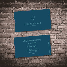 Snyggt Plain Navy Blue och Teal with Monogram Visitkort