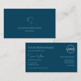 Snyggt Plain Ocean Blue med Monogram och Logotyp Visitkort