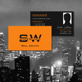 Snyggt Plain Orange Black med Monogram och Photo Visitkort