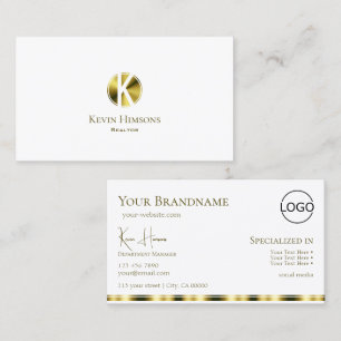 Snyggt Plain White Guld med Monogram och Logotyp Visitkort