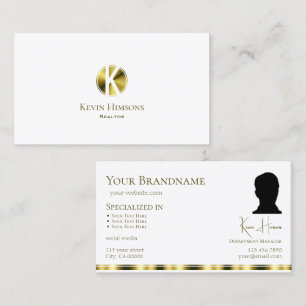 Snyggt Plain White Guld med Monogram och Photo Visitkort