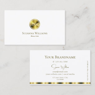 Snyggt Plain White och Guld med Logotyp Elegant Visitkort