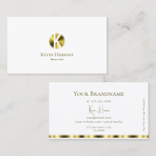 Snyggt Plain White och Guld med Monogram Modern Visitkort