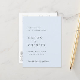 Snyggt Powder Blue Modern Bröllop spara datum Meddelande Vykort
