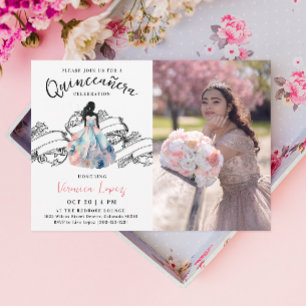Snyggt Princess 15th Quinceañera Watercolor Photo Inbjudningar
