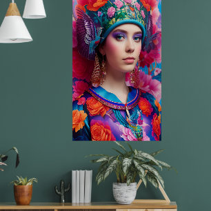 Snyggt prinsessa med blommigt hatt poster