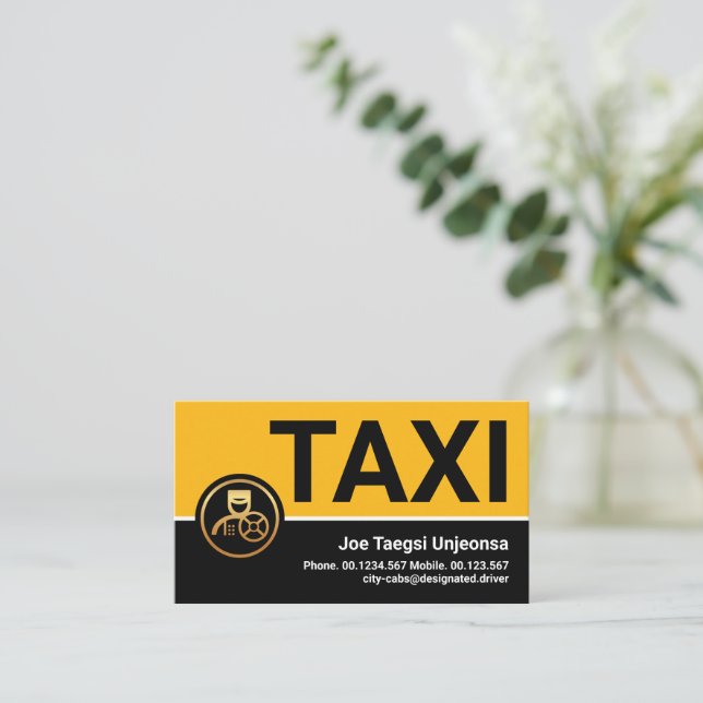 Snyggt Professionell Gult Taxi bil Visitkort (Stående Fram)