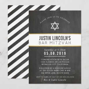 SNYGGT PUB MITZVAH minimum grått chalkboard guld Inbjudningar