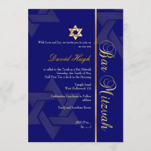 Snyggt Pub Mitzvah/mörk blått/guld Inbjudningar