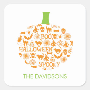 Snyggt Pumpkin Halloween Gift Märkre Stickers Fyrkantigt Klistermärke