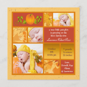 Snyggt Pumpkin Photo Square Birth Notice Meddelande