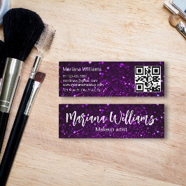 snyggt qr-kodmaktivering för artist lila glitter mini visitkort