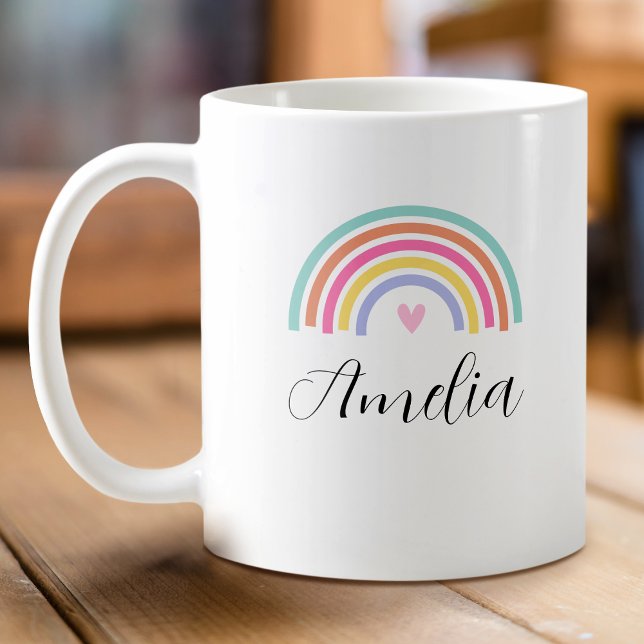 Snyggt Rainbow Kärlek Heart Personlig Namn Mugg (Skapare uppladdad)