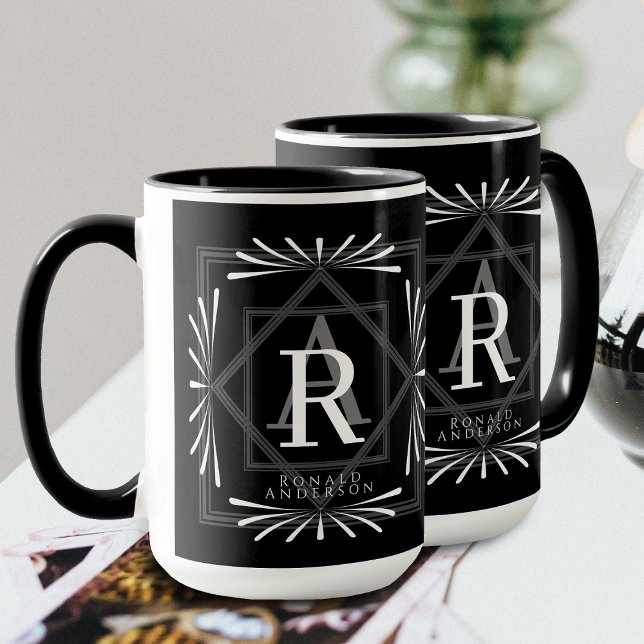 Snyggt Ram Black Monogram Mugg (Elegant Stylish Monogram Design. Suitable as male's gift.)