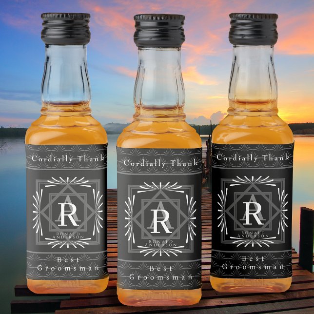 Snyggt Ram Black Monogram Spritflaskor Etikett (Modern stylish Monogram Design. )