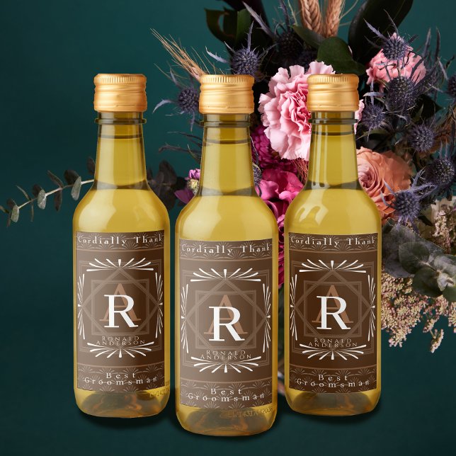 Snyggt Ram Brown Monogram Vinetikett (Modern stylish Monogram Design. )