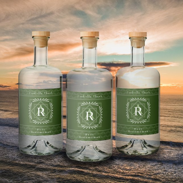 Snyggt Ram Grönt Monogram Spritflaskor Etikett (Modern stylish Monogram Design. )