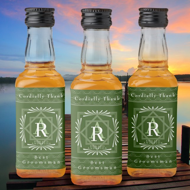 Snyggt Ram Grönt Monogram Spritflaskor Etikett (Modern stylish Monogram Design. )